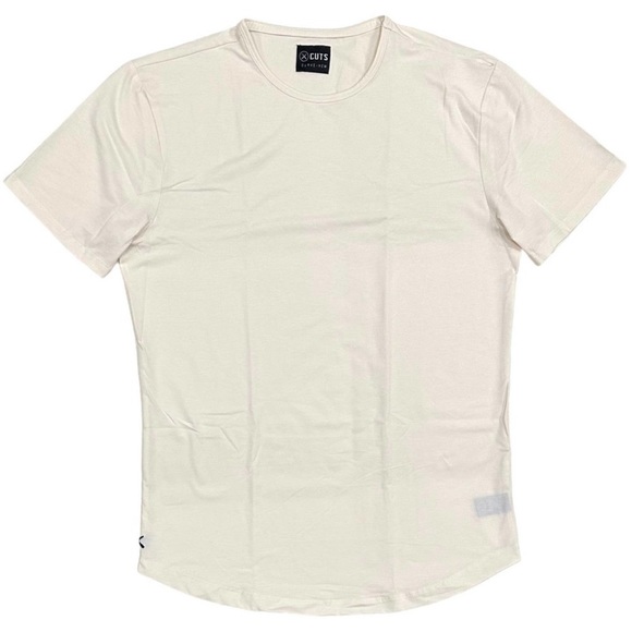 NWOT Cuts Clothing Men's Curve Hem Crew Neck 4 Way Stretch Tee T-Shirt - Ivory - Picture 1 of 2